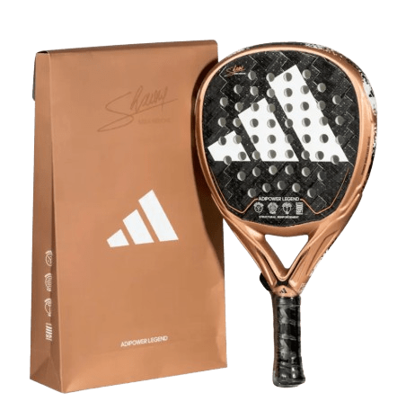 Adidas Adipower Legend 2023 padel racket with black and white design, featuring a rounded shape and grip handle for enhanced control.