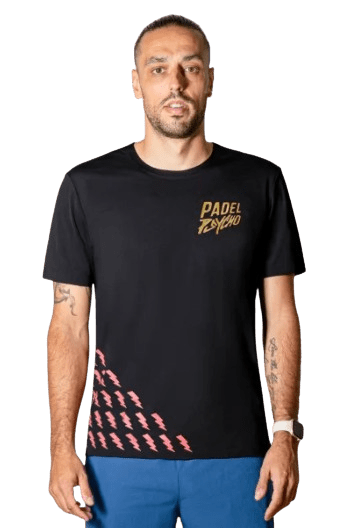 Padel Psycho Men's Tshirt Lightning Bolt Performance Tee Black/Pink - Padel Outlet Padel Psycho