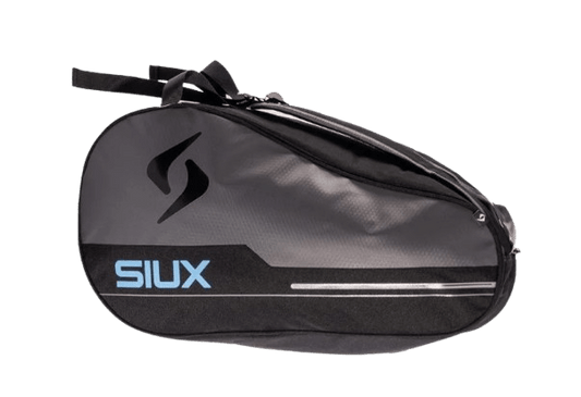 Blue SIUX Pulse padel racket bag with multiple compartments, designed for easy carrying and storage of padel equipment.