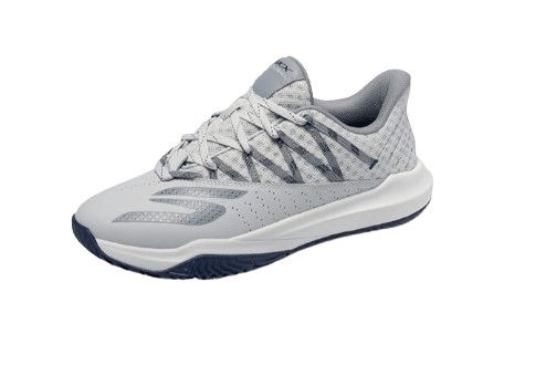 Skechers men's Viper Court Rally shoes in gray and navy with athletic design and lace-up closure.