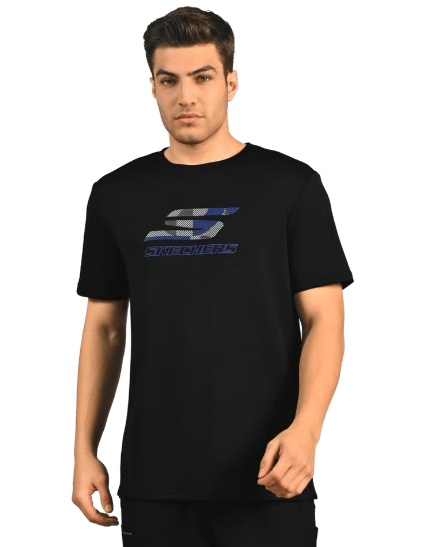 SKECHERS MENS T-SHIRT LOGO GRAPHIC PRINT (TS0107ID-BLK) - Padel Outlet Skechers
